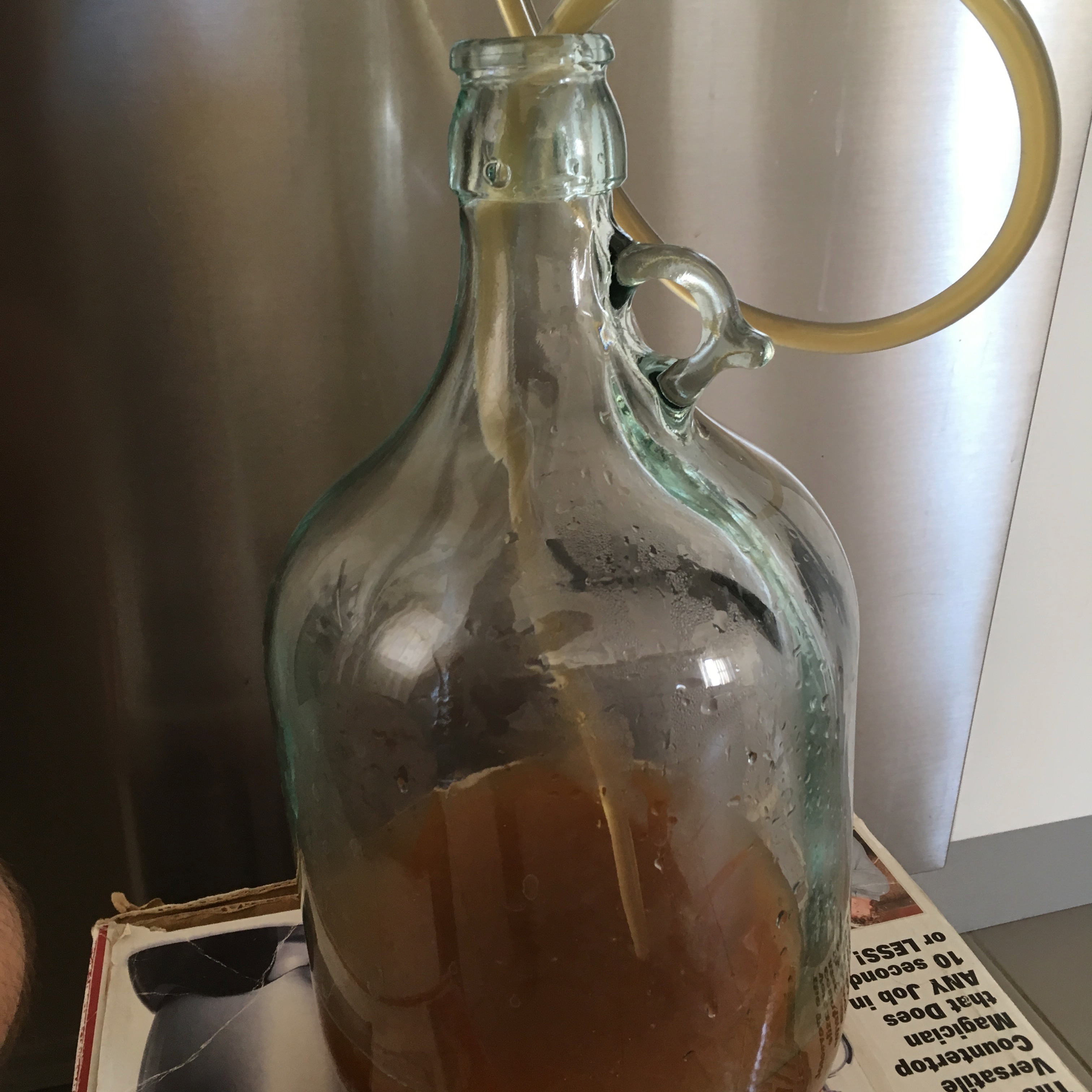 Transfer the wort into the carboy. I try to get less of the gunk in the pot but usually a bit comes through